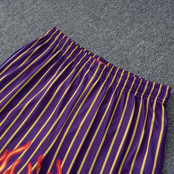 Eric Emanuel EE logo Yellow Flame Print Casual Purple Sports Shorts - Picture 3 of 12